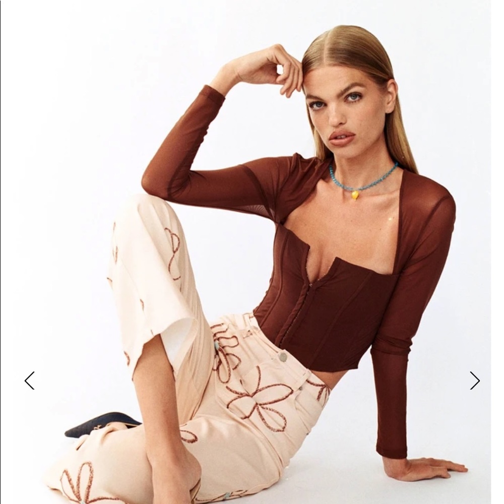 With Jean Top! Brown with boned bodice and sheer sleeves. Super cute! - Picture 9 of 10